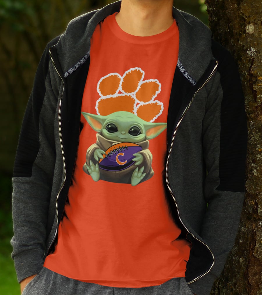 Clemson Tigers Baby Yoda Football Fan T-Shirt