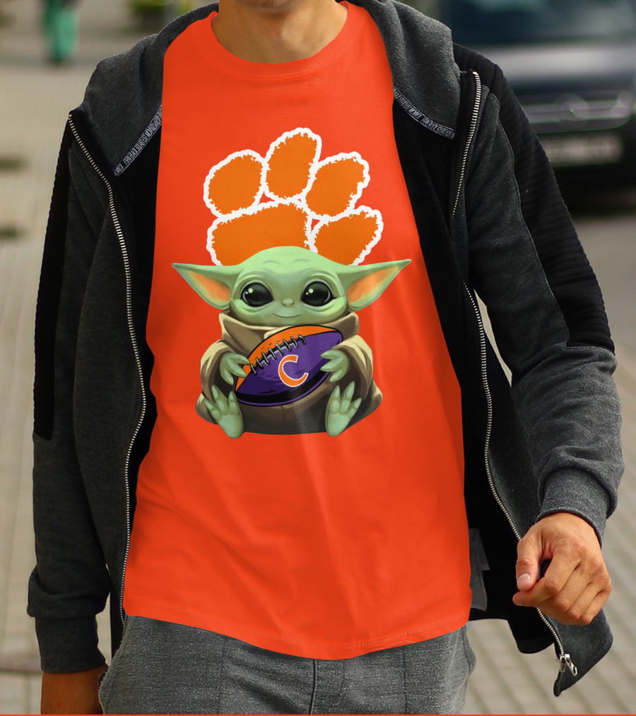Clemson Tigers Baby Yoda Football Fan T-Shirt