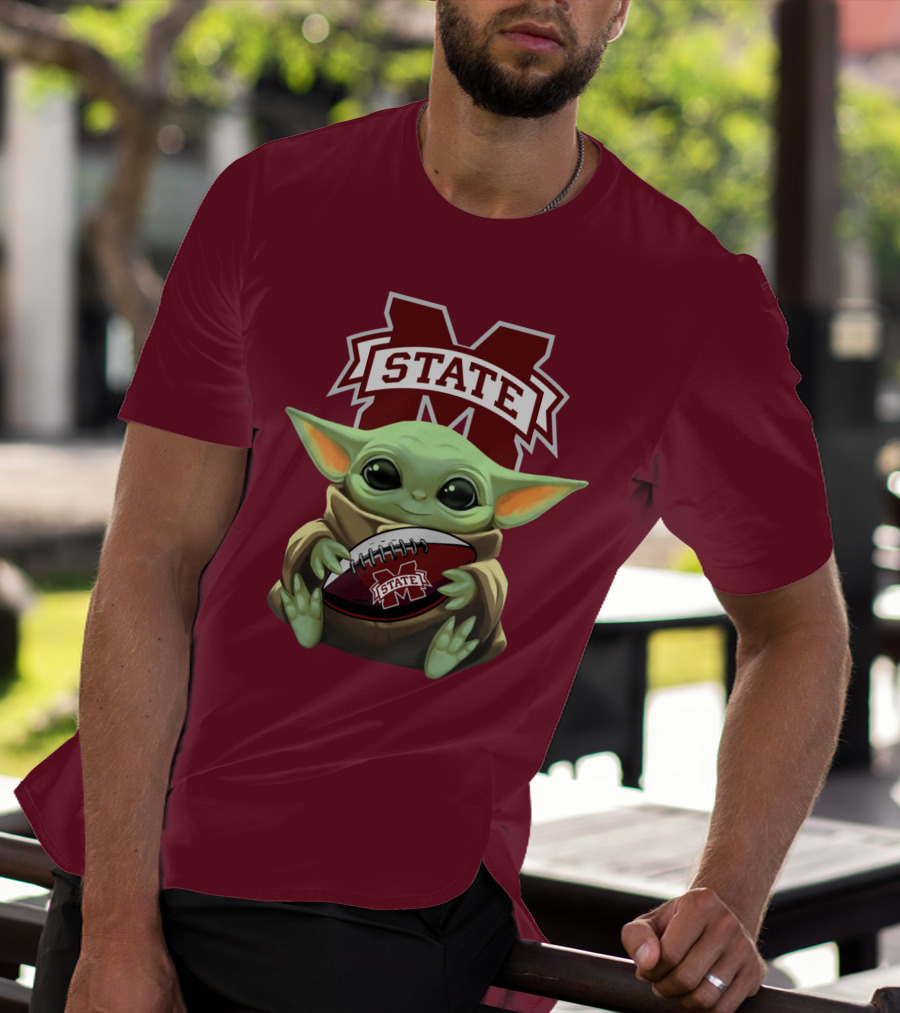 Baby Yoda Holding Mississippi State Bulldogs Football T-Shirt