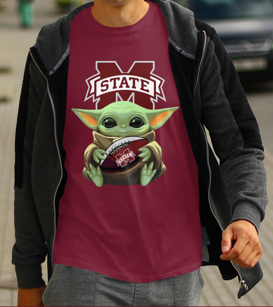 Baby Yoda Holding Mississippi State Bulldogs Football T-Shirt
