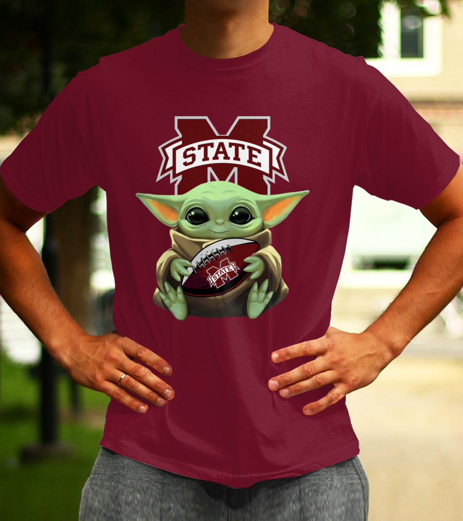 Baby Yoda Holding Mississippi State Bulldogs Football T-Shirt