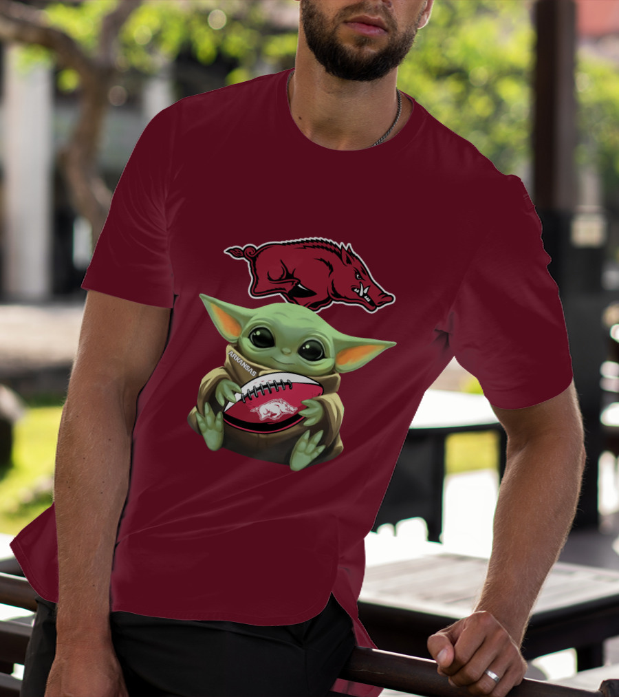 Arkansas Razorbacks Baby Yoda Football Fan T-Shirt