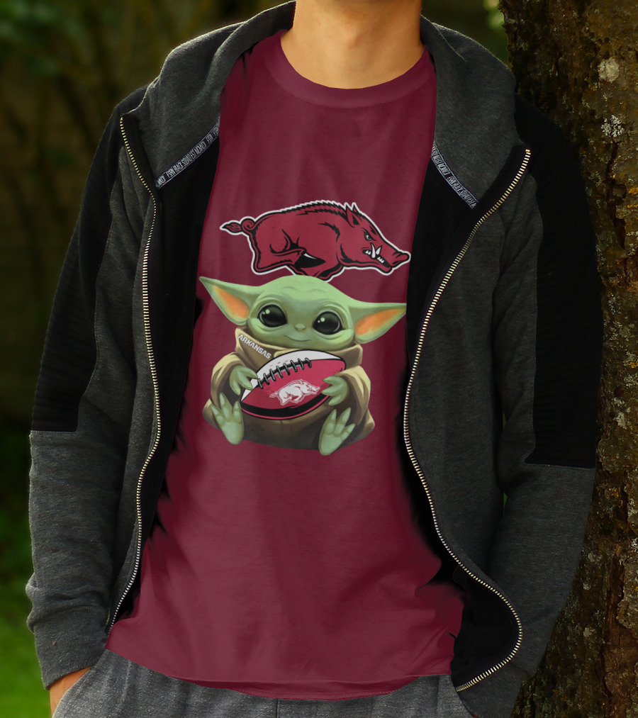 Arkansas Razorbacks Baby Yoda Football Fan T-Shirt