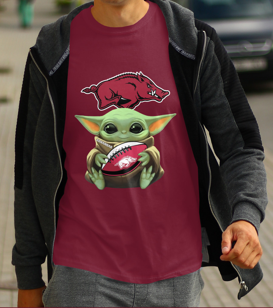 Arkansas Razorbacks Baby Yoda Football Fan T-Shirt