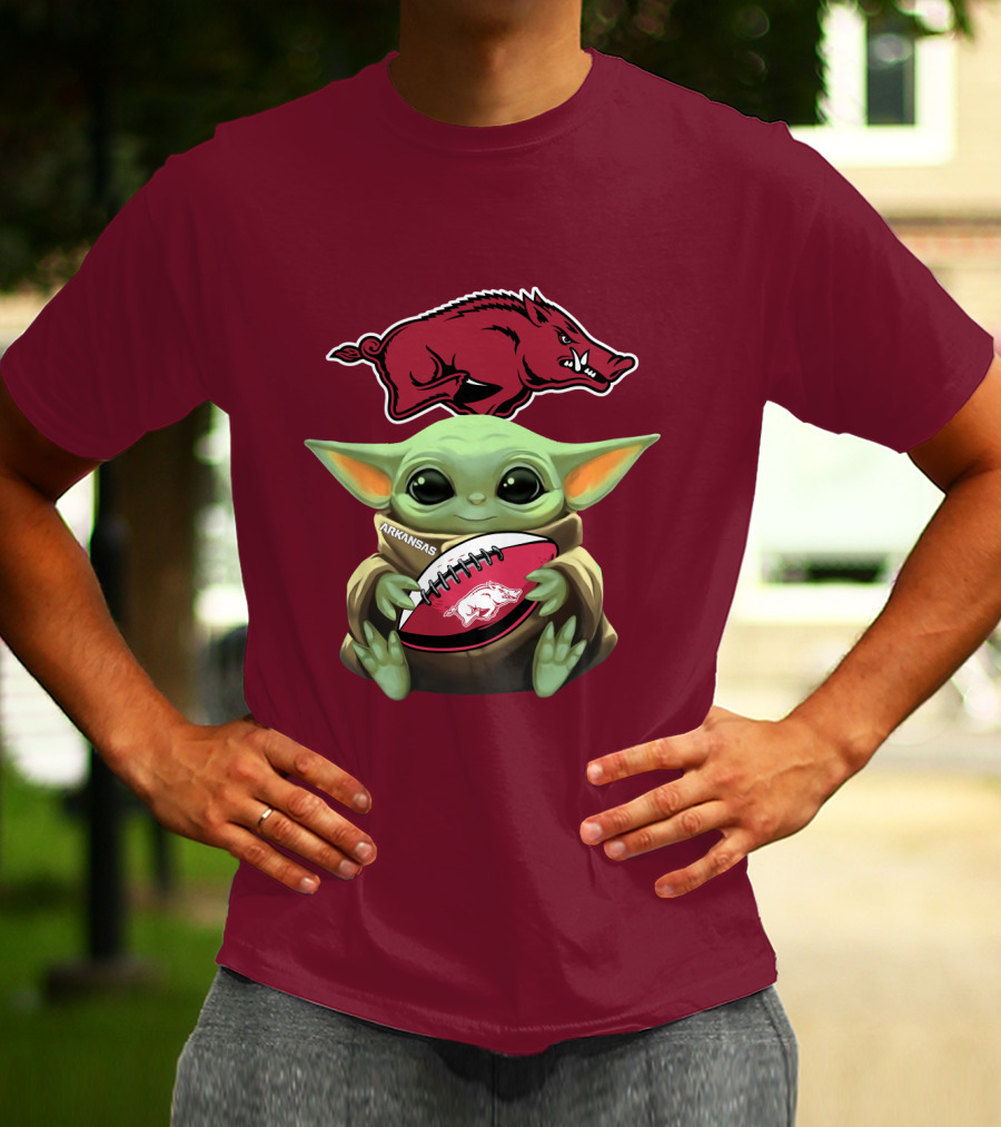 Arkansas Razorbacks Baby Yoda Football Fan T-Shirt
