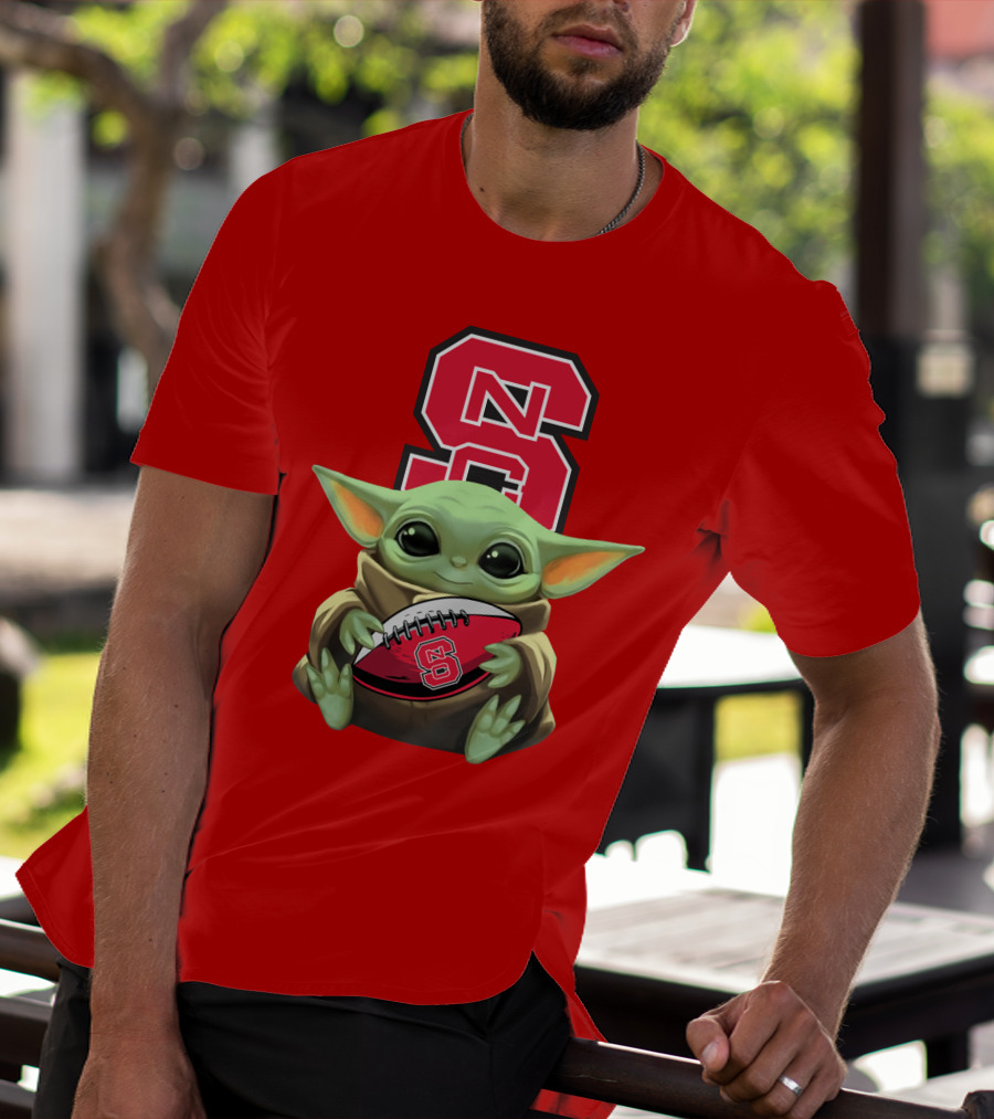 NC State Wolfpack Baby Yoda Football T-Shirt