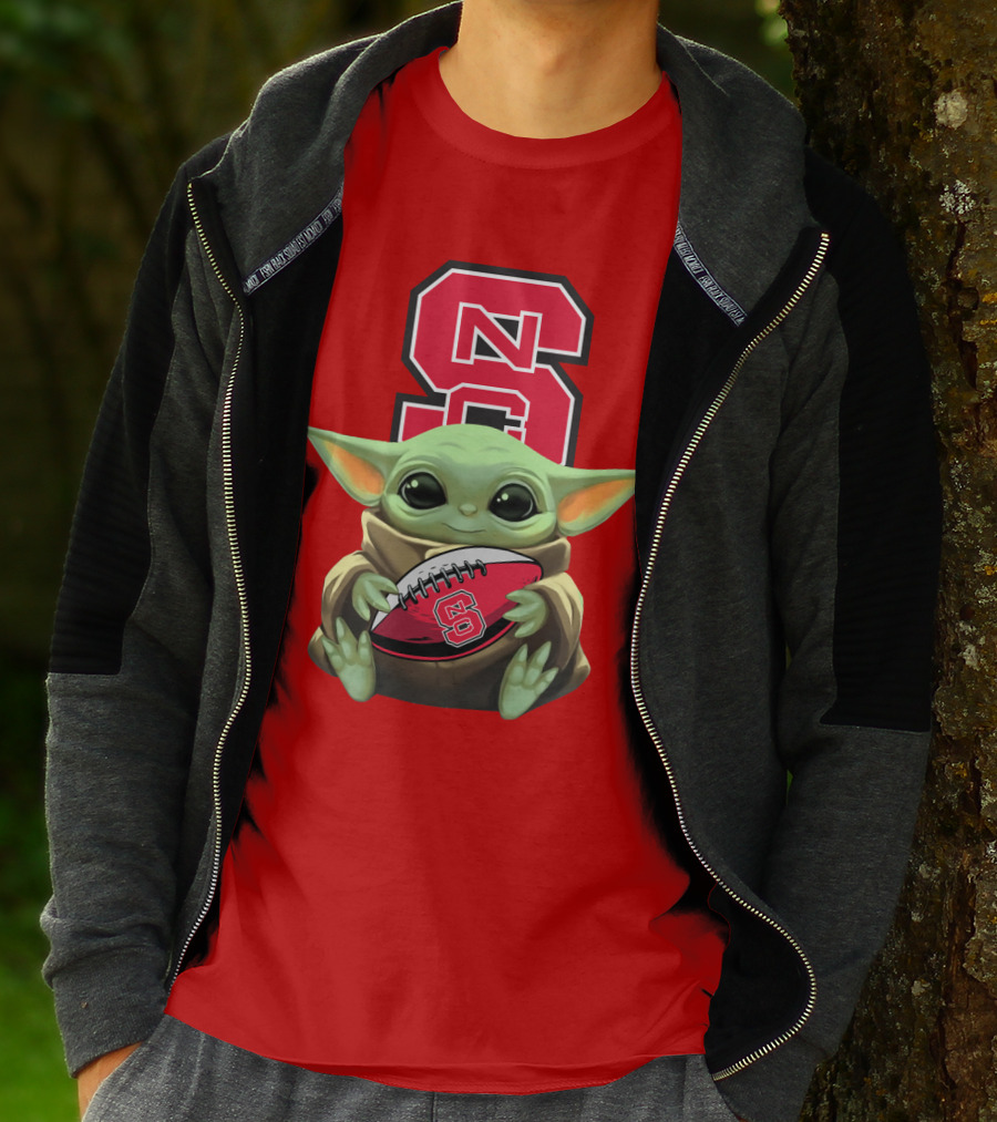 NC State Wolfpack Baby Yoda Football T-Shirt