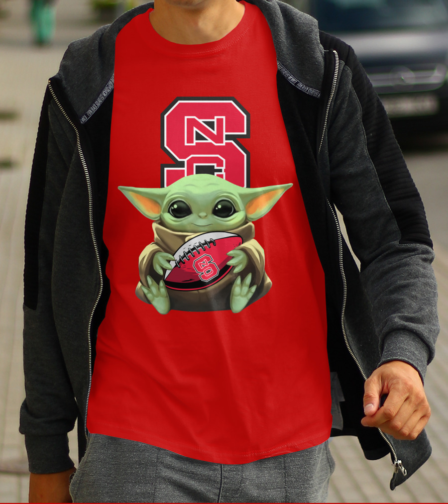 NC State Wolfpack Baby Yoda Football T-Shirt