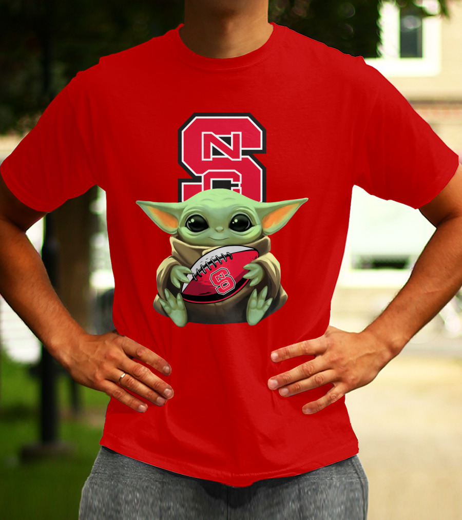 NC State Wolfpack Baby Yoda Football T-Shirt