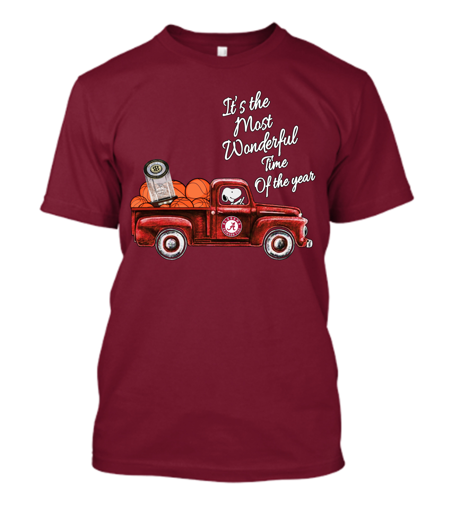 It's The Most Wonderful Time Of The Year Alabama Crimson Tide Basketball Snoopy RTJ Memorial Stadium Red Truck T-Shirt