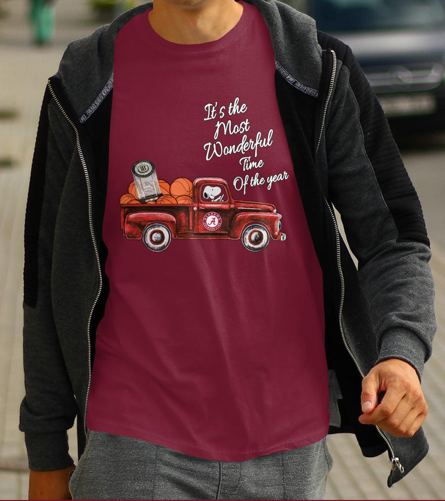It's The Most Wonderful Time Of The Year Alabama Crimson Tide Basketball Snoopy RTJ Memorial Stadium Red Truck T-Shirt