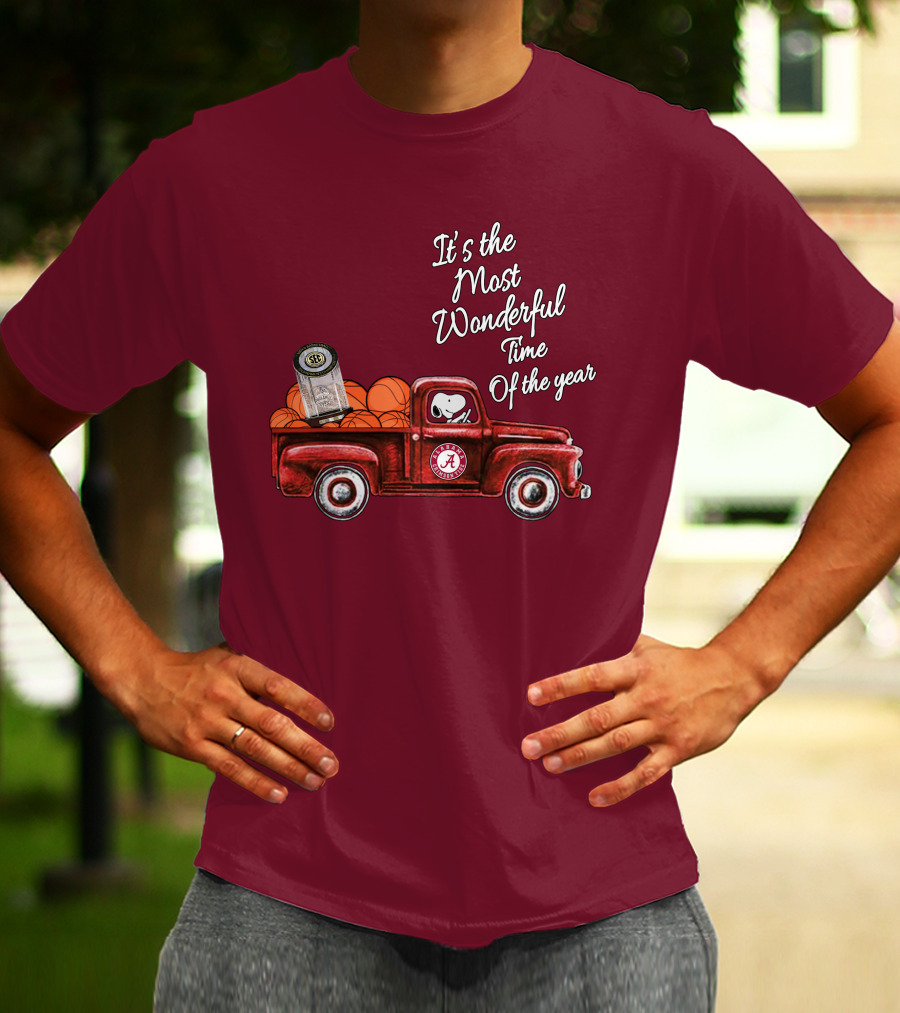 It's The Most Wonderful Time Of The Year Alabama Crimson Tide Basketball Snoopy RTJ Memorial Stadium Red Truck T-Shirt