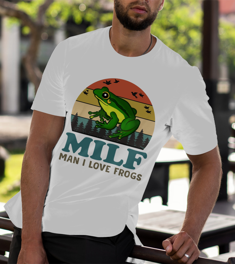 MILF Man I Love Frogs Vintage Sunset Forest Scene T-Shirt