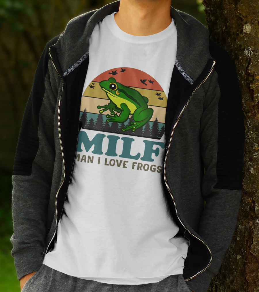 MILF Man I Love Frogs Vintage Sunset Forest Scene T-Shirt