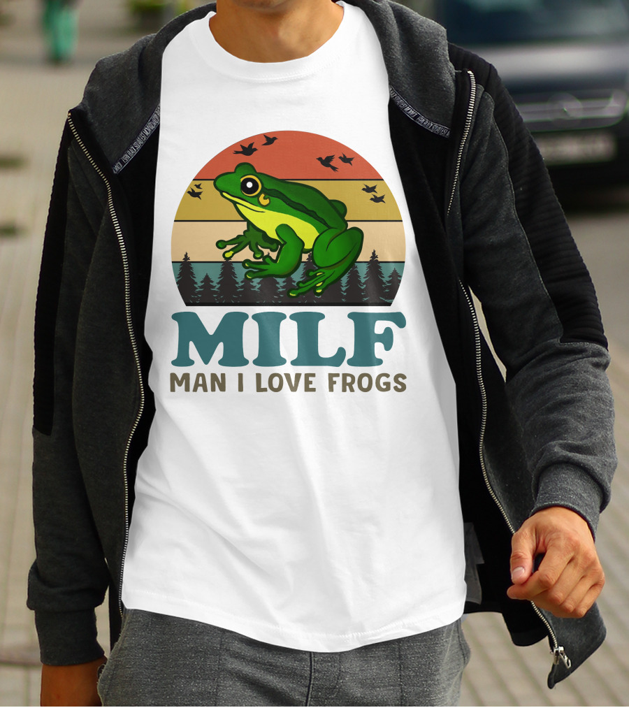 MILF Man I Love Frogs Vintage Sunset Forest Scene T-Shirt