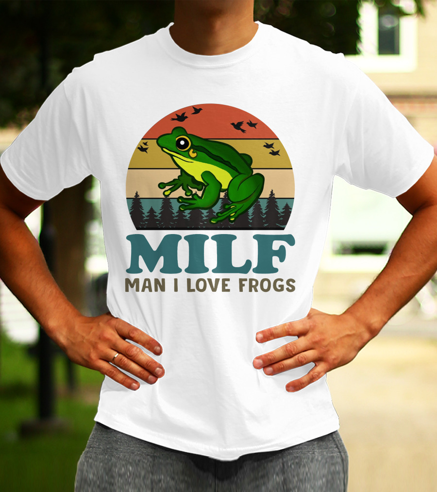 MILF Man I Love Frogs Vintage Sunset Forest Scene T-Shirt
