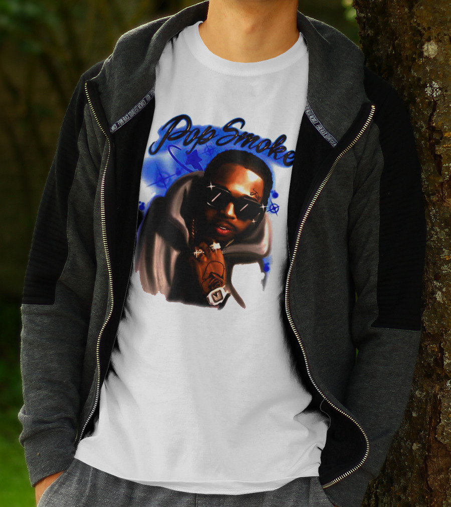 Pop Smoke Airbrush Blue Graffiti T-Shirt