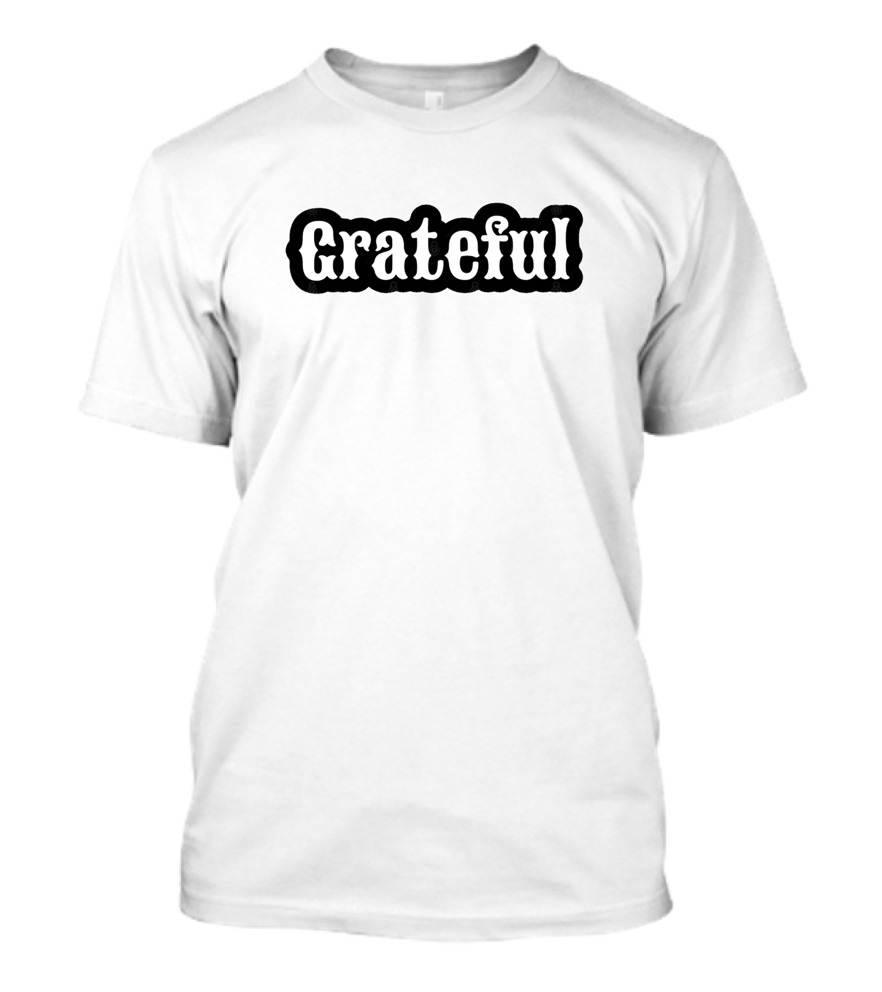 Grateful Heavy White Typography On Black Border T-Shirt