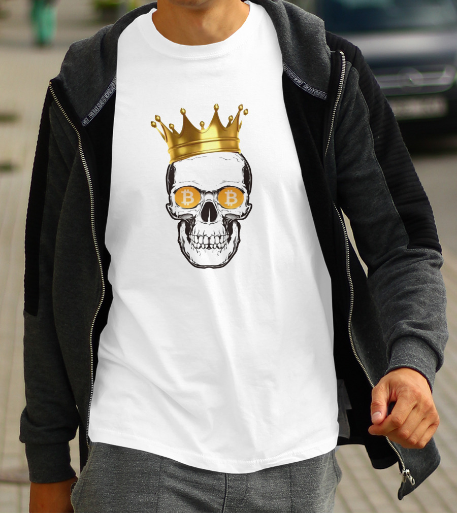 The King Of Bitcoin Skull With Crown And Bitcoin Eyes T-Shirt