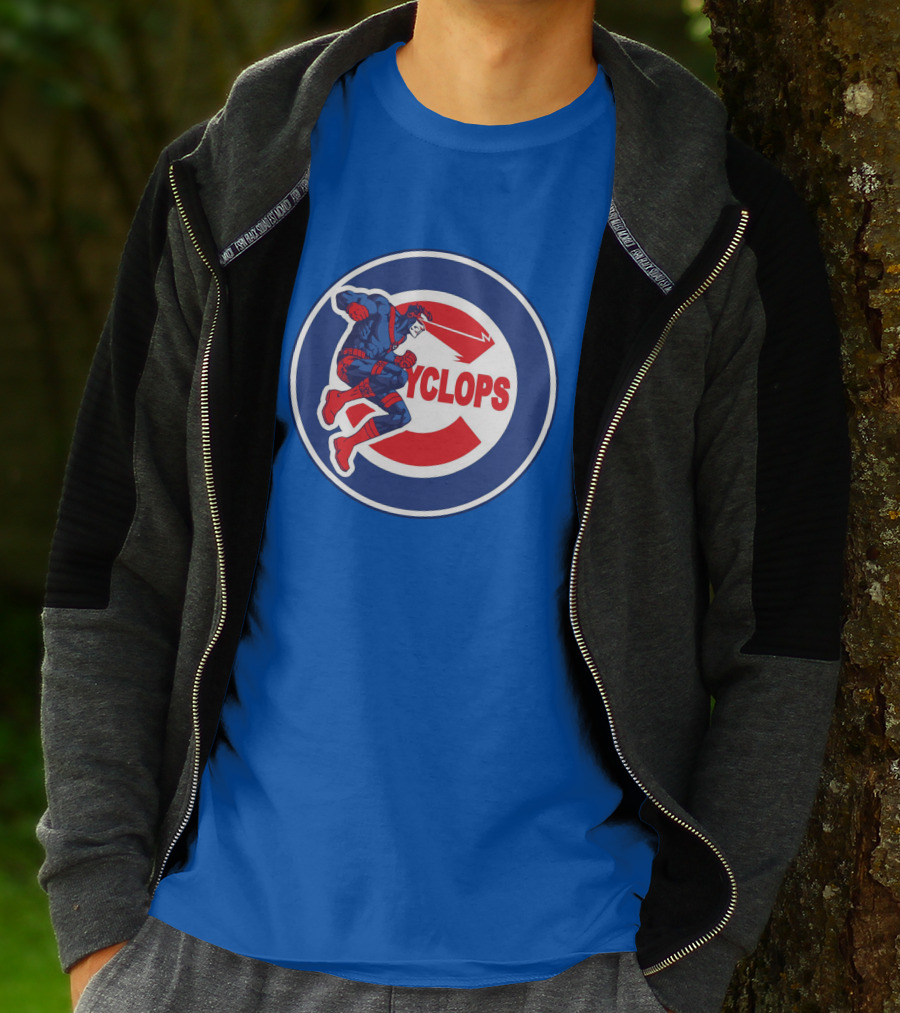Chicago Cyclops MLB Superhero Logo Blue Background T-Shirt