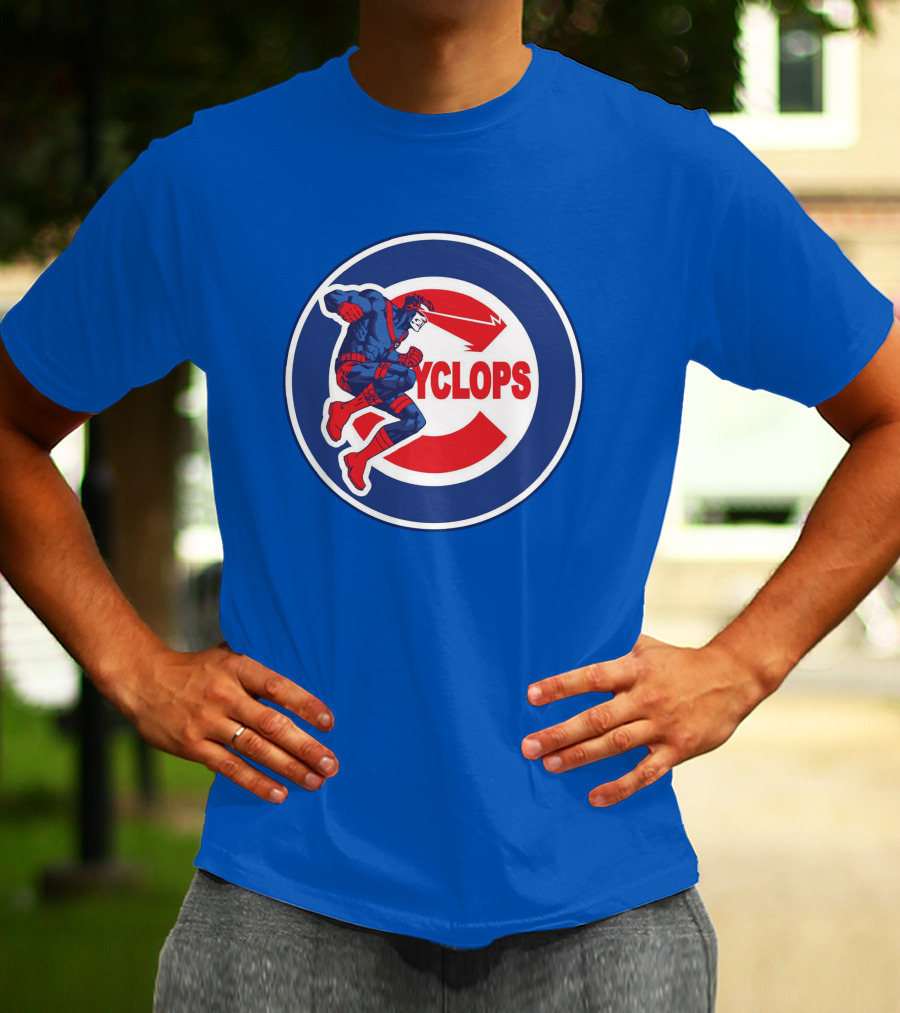 Chicago Cyclops MLB Superhero Logo Blue Background T-Shirt