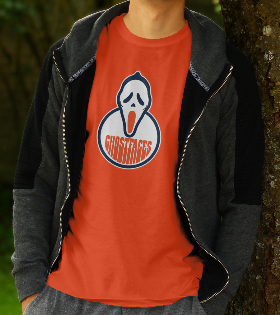 Edmonton Ghostfaces NHL Scream Parody Logo Orange Background T-Shirt