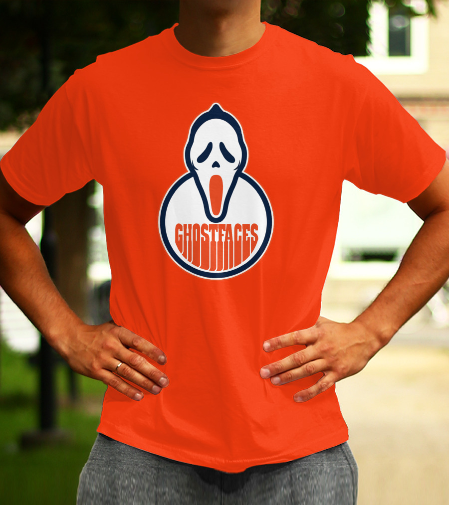 Edmonton Ghostfaces NHL Scream Parody Logo Orange Background T-Shirt