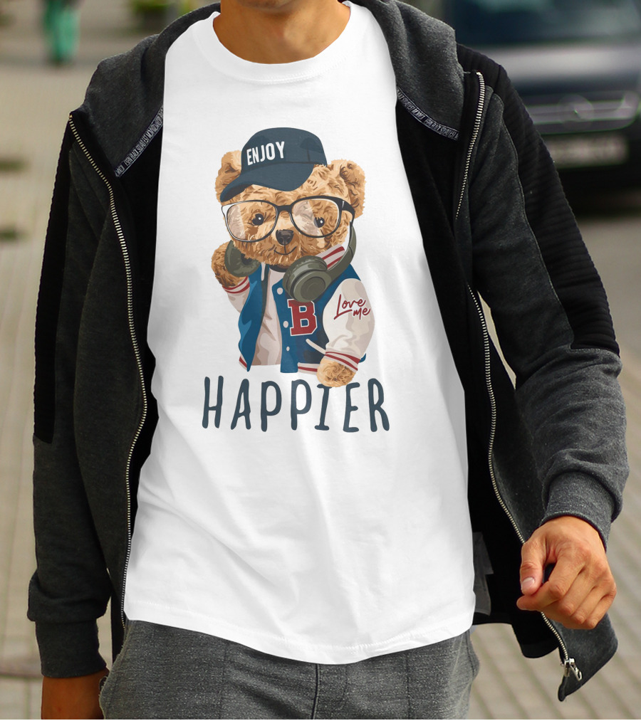 ENJOY LOVE ME VARSITY BEAR HAPPIER T-Shirt
