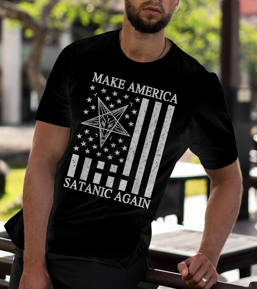 Make America Satanic Great Again American Flag Pentagram T-Shirt