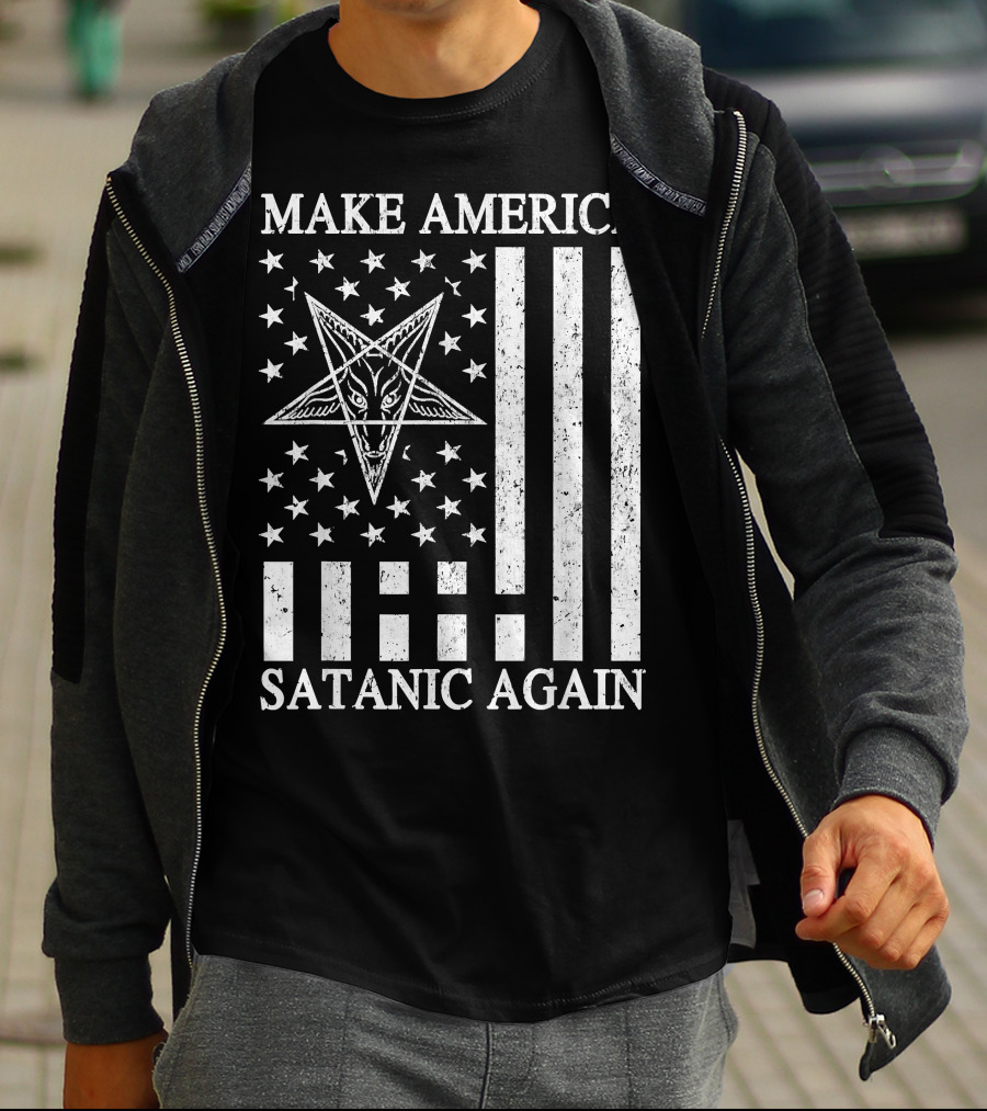 Make America Satanic Great Again American Flag Pentagram T-Shirt
