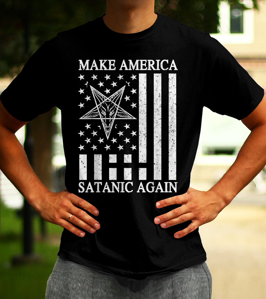 Make America Satanic Great Again American Flag Pentagram T-Shirt