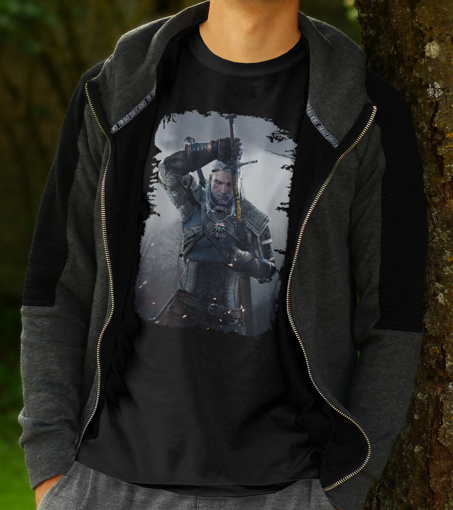 The Witcher Wild Hunt Geralt Sword Action Scene T-Shirt