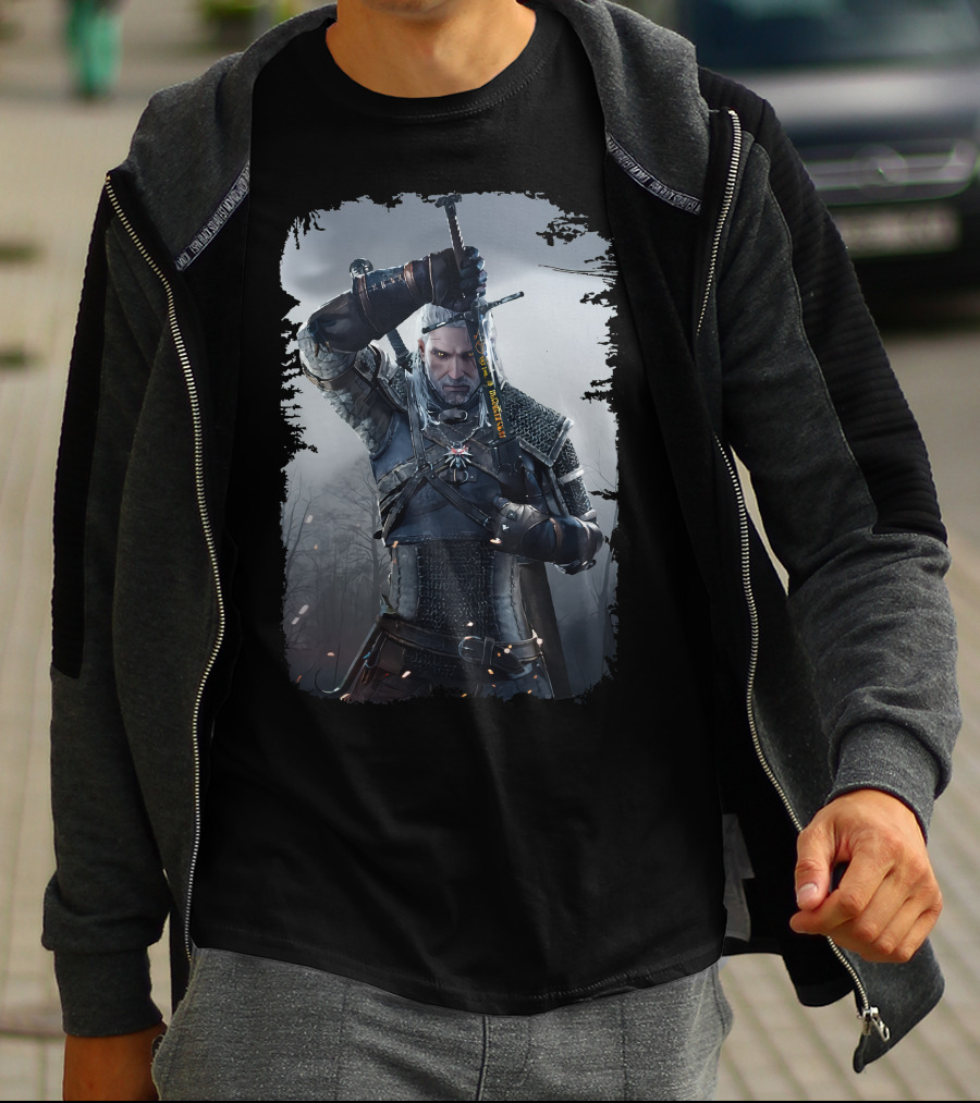 The Witcher Wild Hunt Geralt Sword Action Scene T-Shirt
