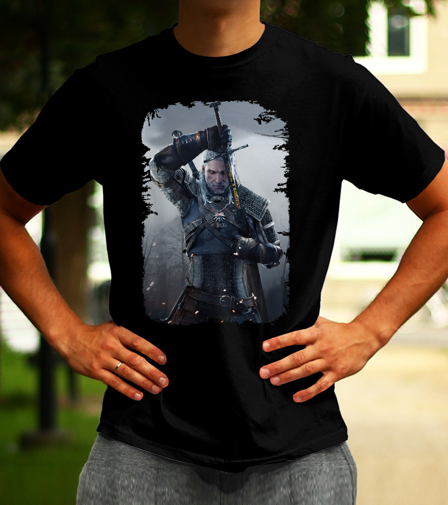 The Witcher Wild Hunt Geralt Sword Action Scene T-Shirt
