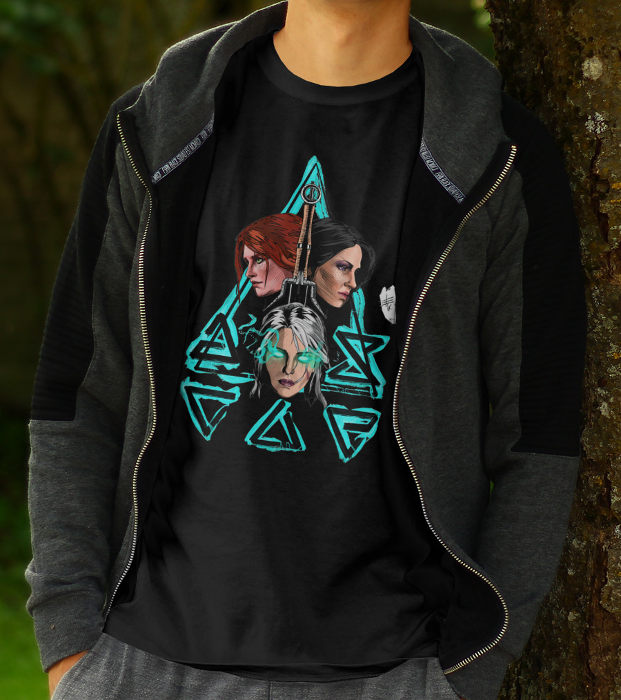 Geralt's Girls Glow Wild Hunt Witcher Triangle Warriors T-Shirt