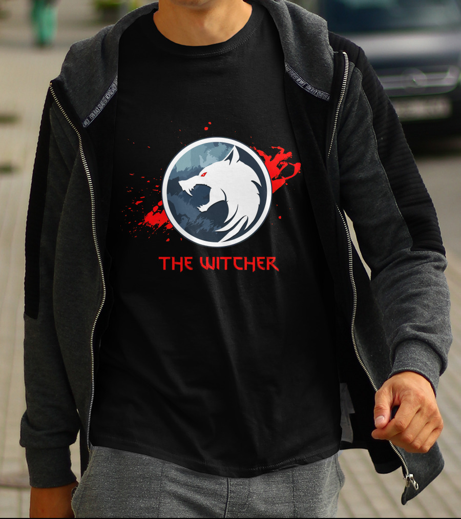 The Witcher Wolf Emblem Blood Splatter T-Shirt