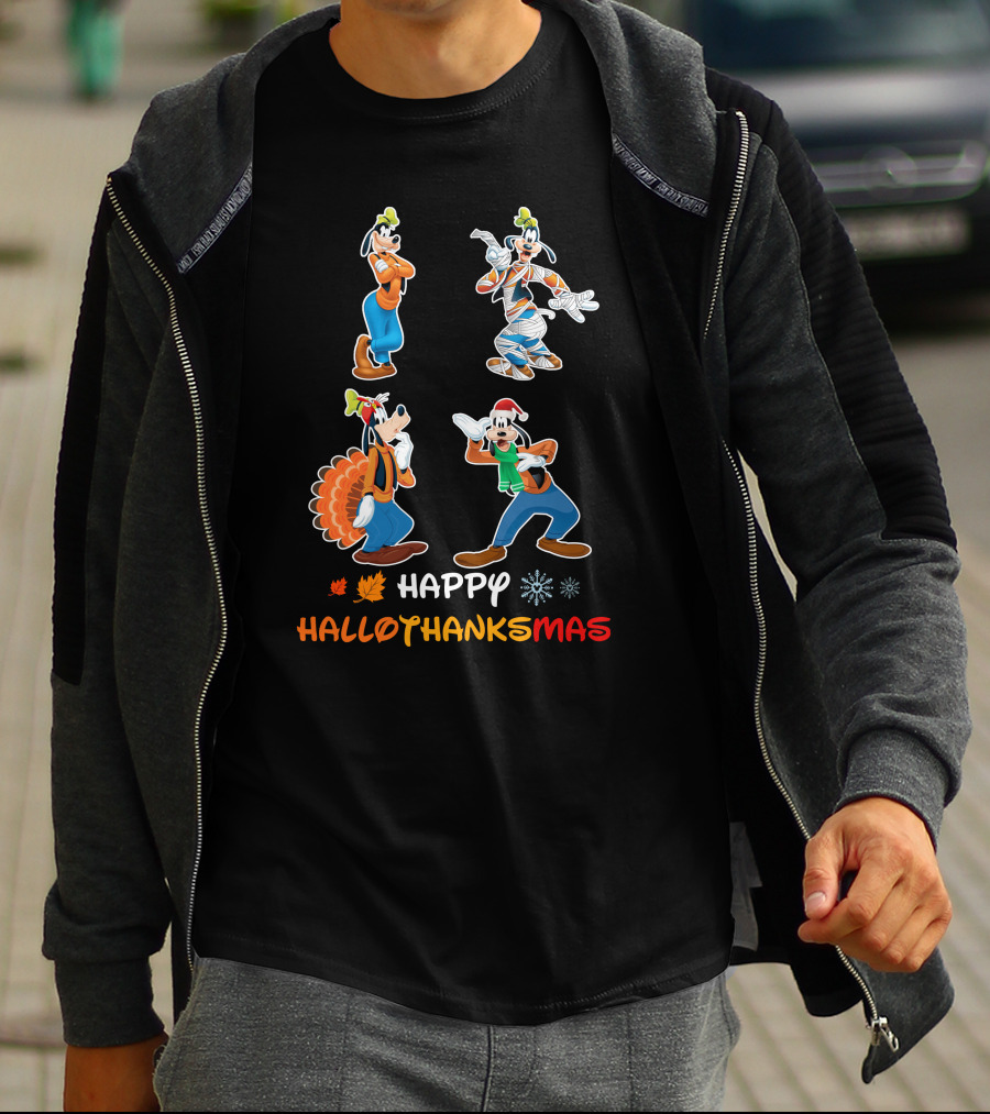 Happy Goofy Hallo Thanks Mas Halloween Thanksgiving Christmas T-Shirt