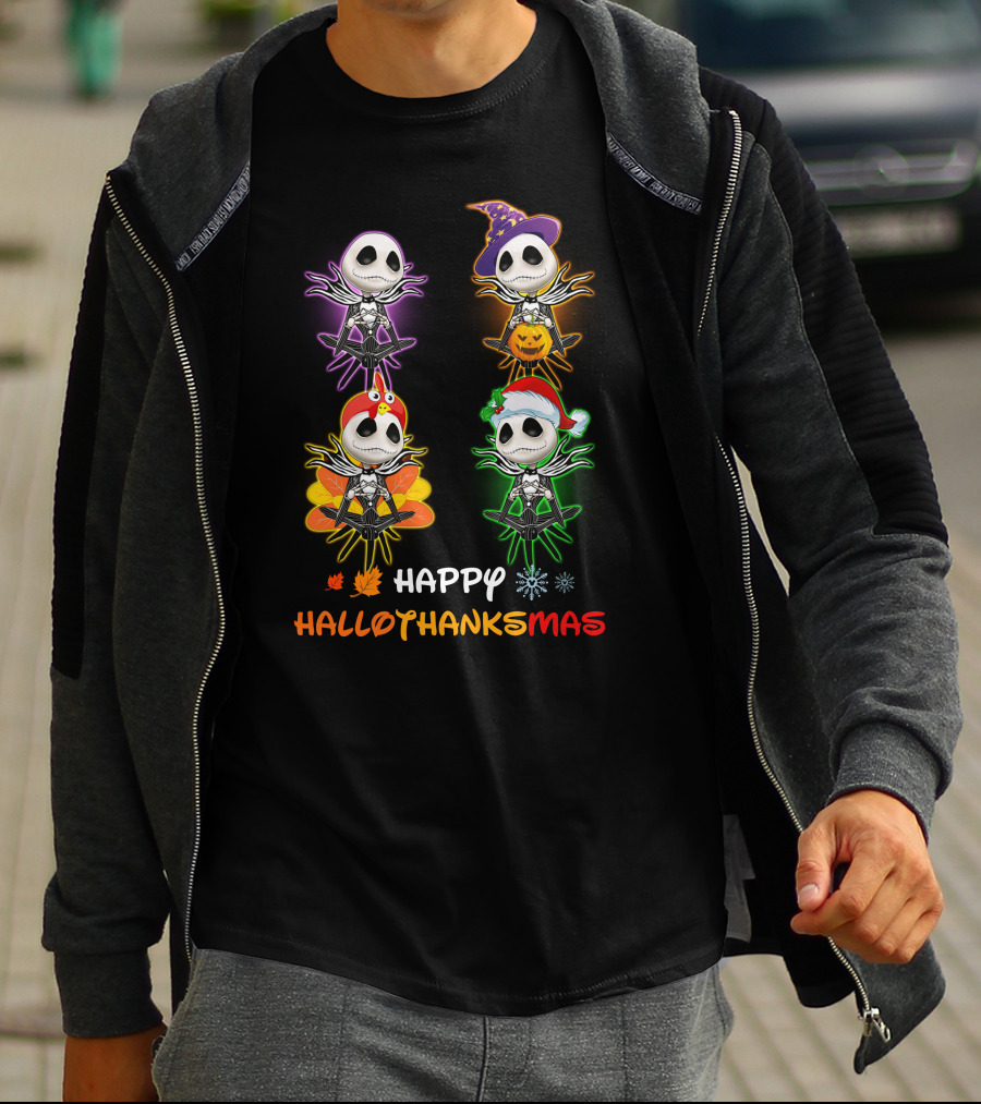 Happy HalloThanksMas Jack Halloween Thanksgiving Christmas T-Shirt