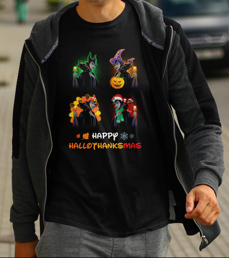 HAPPY HALLOTHANKSMAS MALEFICENT Halloween Thanksgiving Christmas T-Shirt