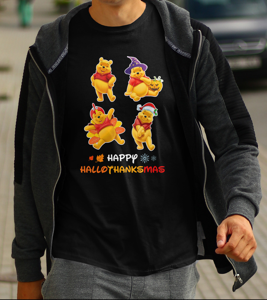 Happy Halloween Thanksgiving Christmas Pooh многопраздничная радость T-Shirt