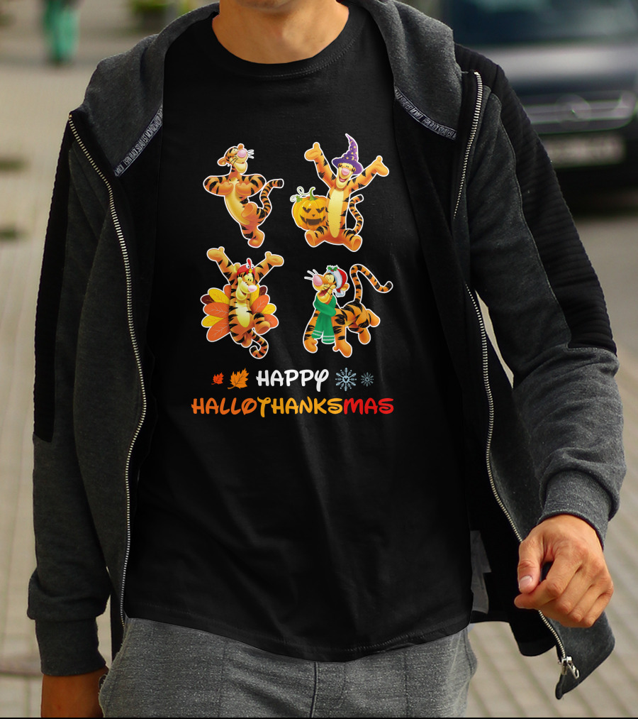HAPPY HALLOTHANKSMAS TIGGER VARIATIONS WITH PUMPKIN TURKEY AND HOLIDAY OUTFITS T-Shirt