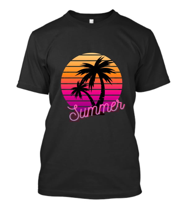 Summer Sunset Palm Trees Vintage Retro T-Shirt