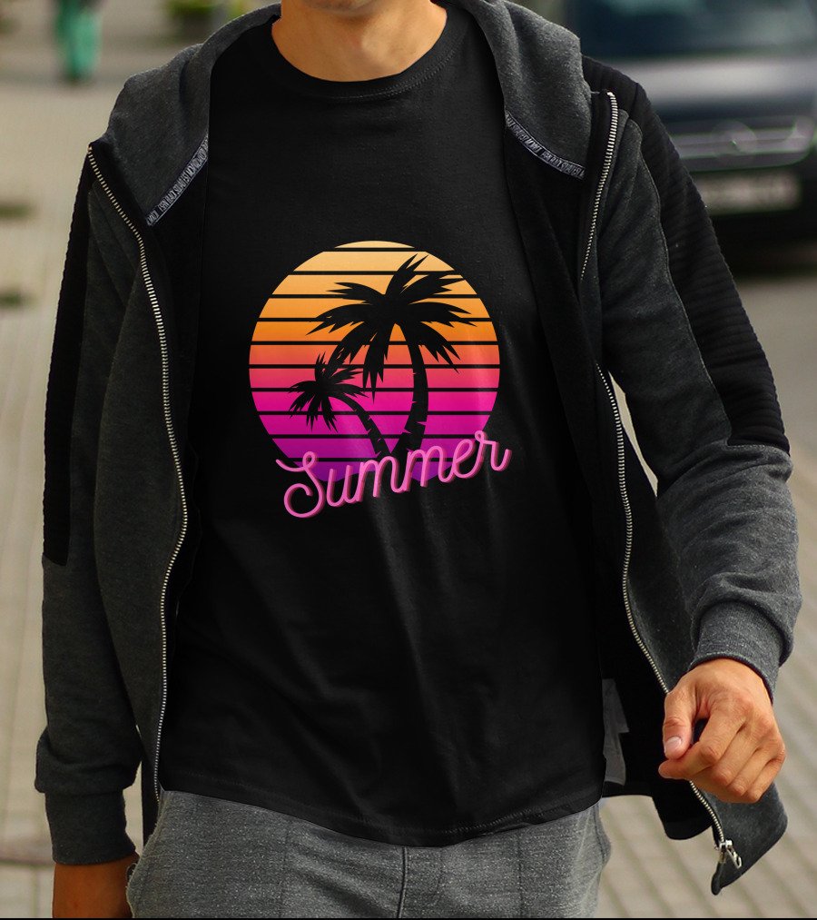 Summer Sunset Palm Trees Vintage Retro T-Shirt