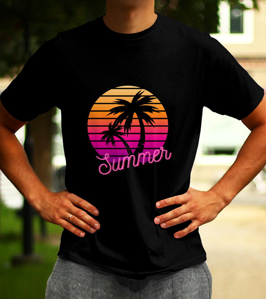 Summer Sunset Palm Trees Vintage Retro T-Shirt