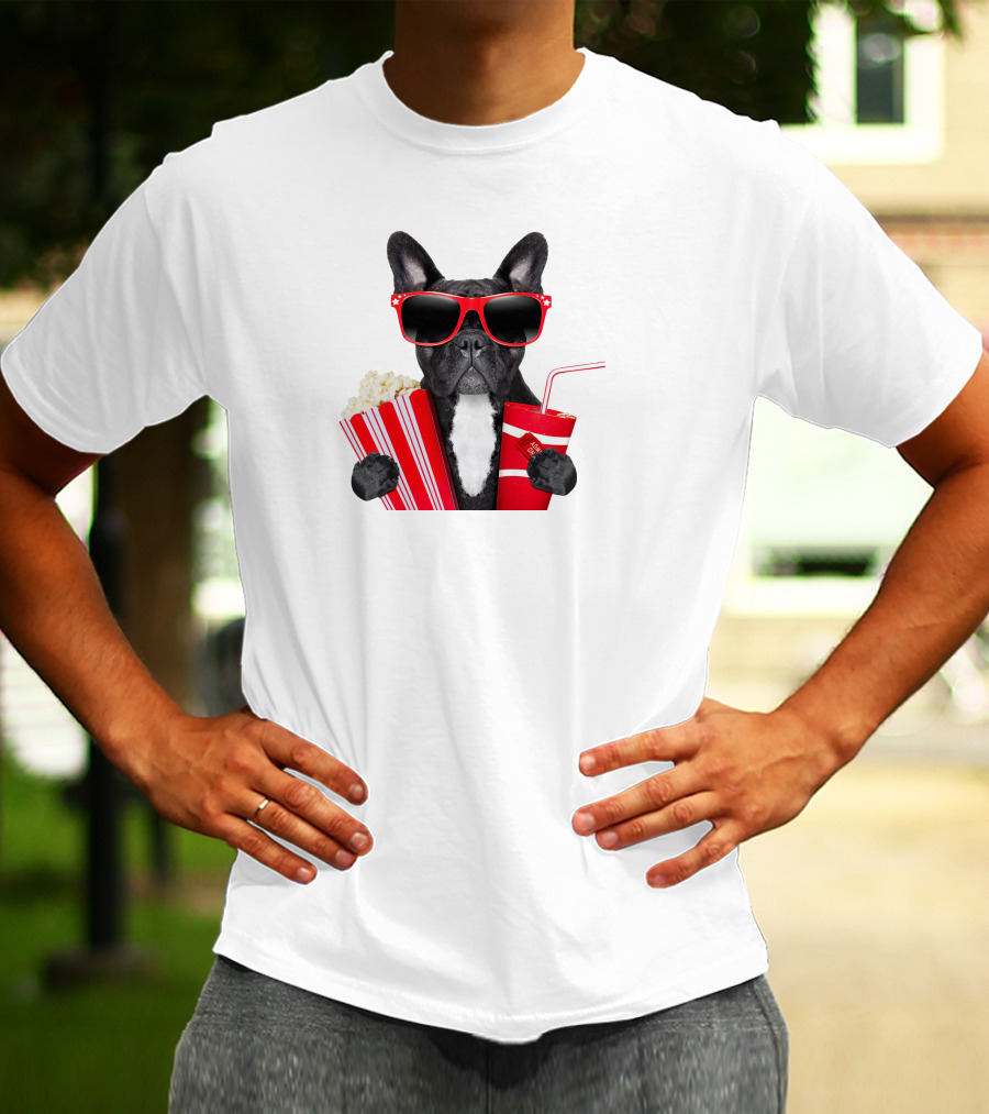 Pug With Popcorn And Soda Wearing Red Sunglasses T-Shirt