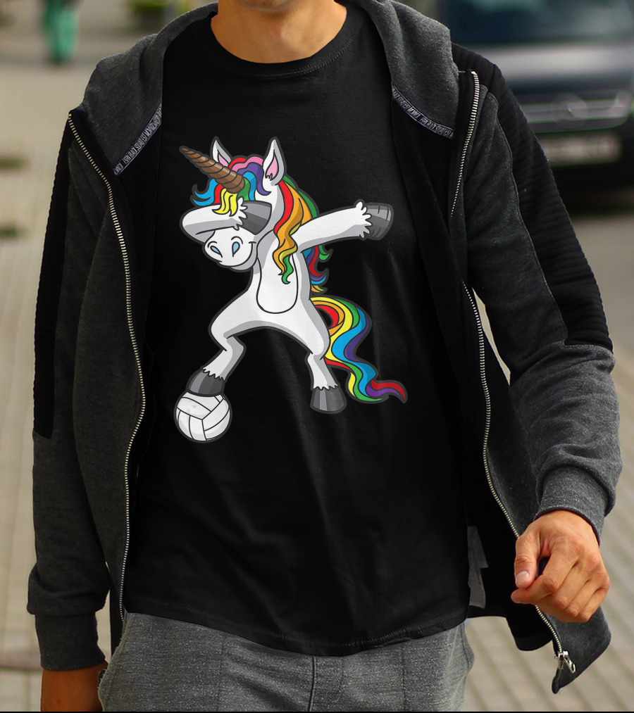 Dabbing Rainbow Unicorn Volleyball T-Shirt