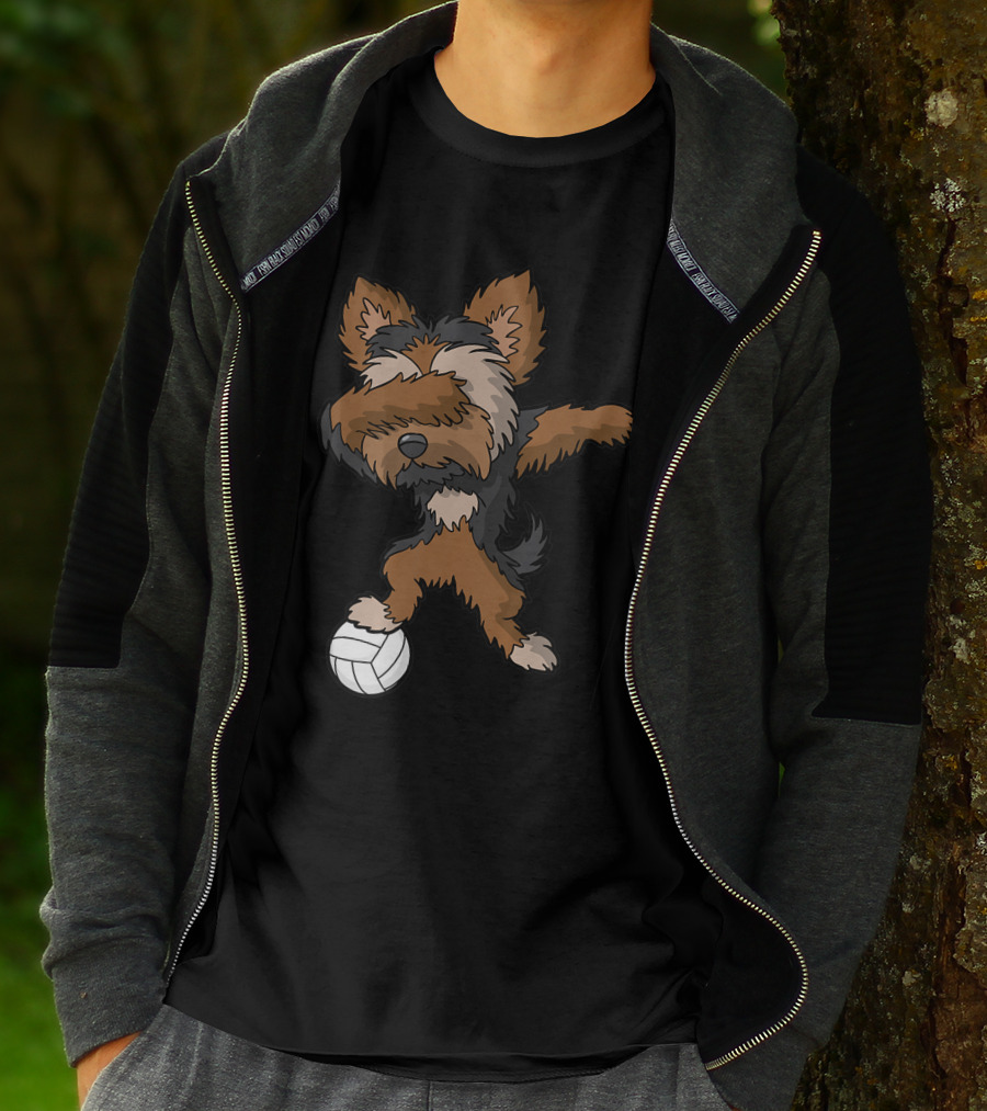Dabbing Yorkshire Terrier Volleyball Player Coach Team Dog With Ball T-Shirt