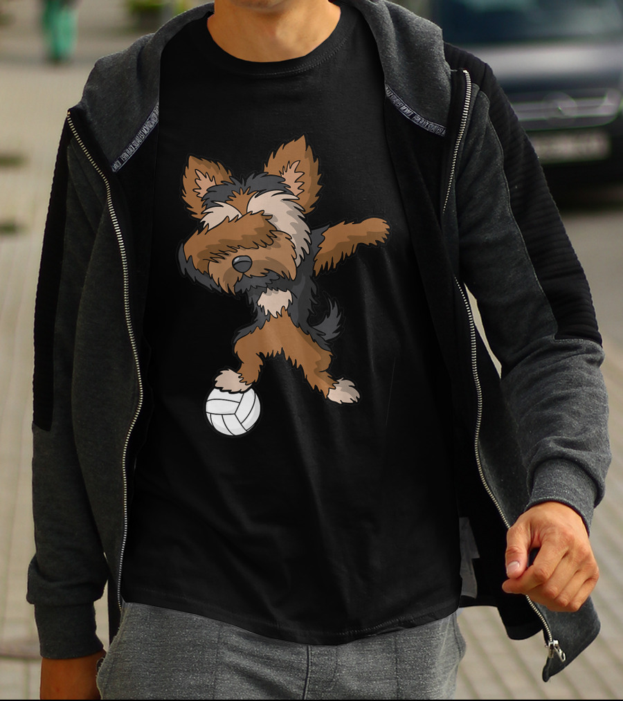 Dabbing Yorkshire Terrier Volleyball Player Coach Team Dog With Ball T-Shirt