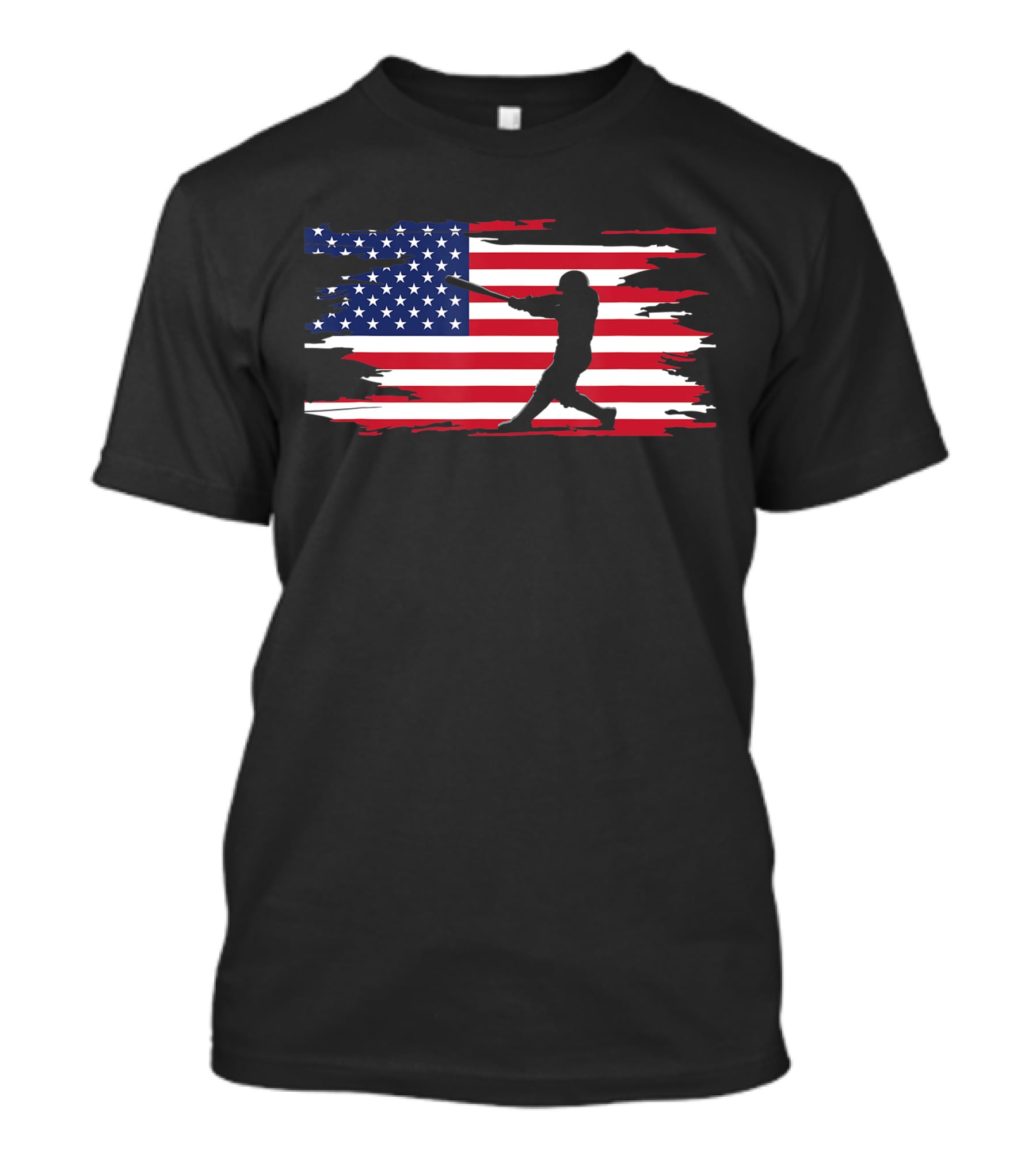 American Flag Baseball Player Silhouette Patriotic Sports T-Shirt