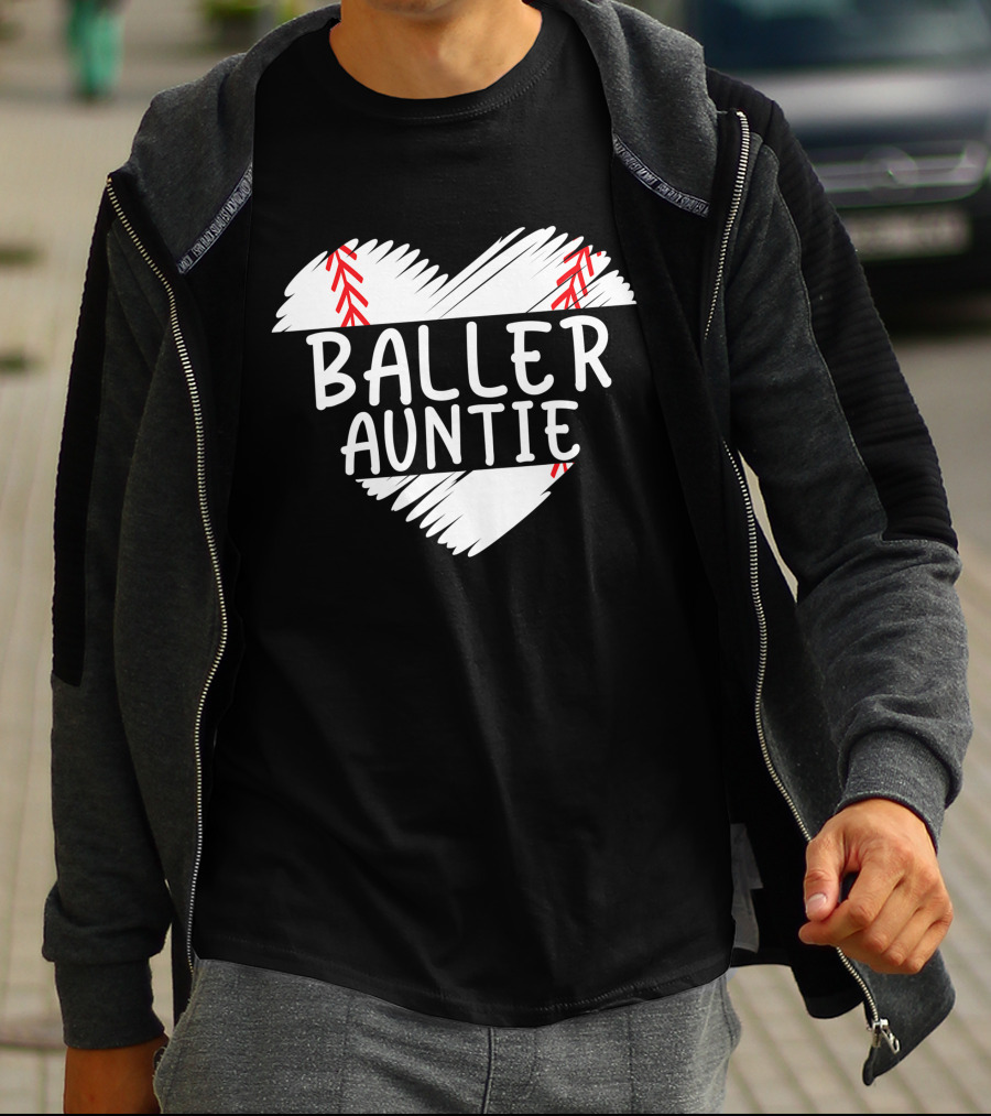Baller Auntie Baseball Heart T-Shirt